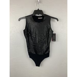 Commando Bodysuit Womens Small Black Faux Leather Animal Embossed Sleeveless New
